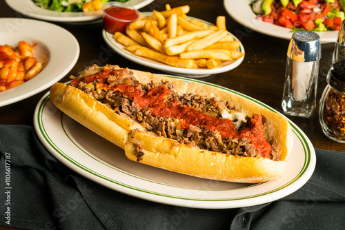 Cheesesteak with marinara sauce