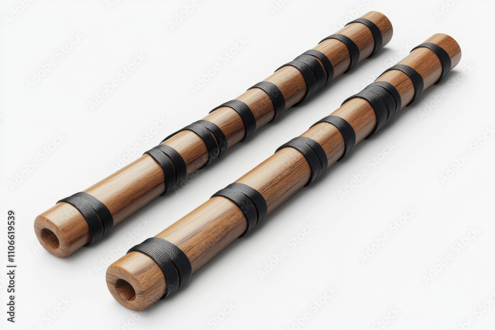 Two wooden wine barrels with black leather handles in a rustic cellar, showcasing traditional winemaking craft and a rich historical ambiance.