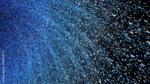 Flocos de neve caindo de maneira circular em tons de azul e branco, animação 3d para background