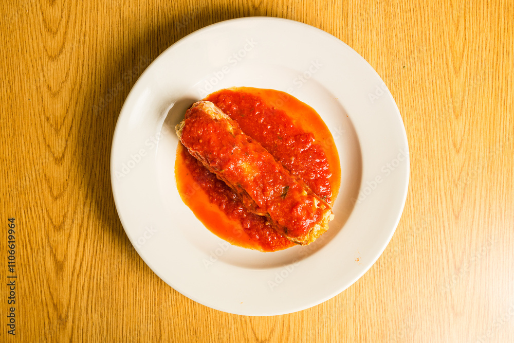 Portion of lasagna on a plate Portion of lasagna on a plate