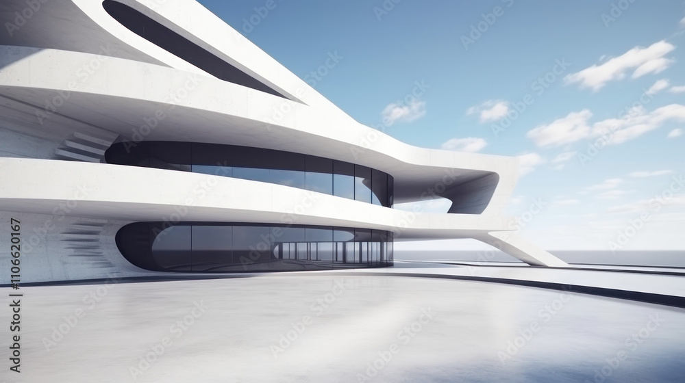 Abstract building with clean cement floors. Futurist architecture created with Generative AI Technology Abstract building with clean cement floors. Futurist architecture created with Generative AI Technology