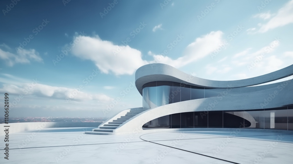Fototapeta premium Abstract building with clean cement floors. Futurist architecture created with Generative AI Technology 