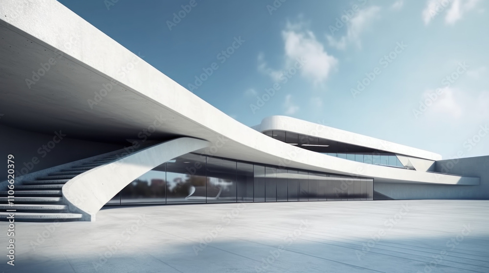 Abstract building with clean cement floors. Futurist architecture created with Generative AI Technology	
