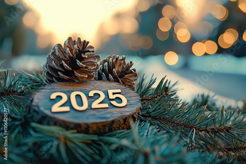 วัสดุไม้ของข้อความสุขสันต์วันคริสต์มาส 2025 ใส่ในพื้นที่คัดลอกสำหรับของขวัญผลิตภัณฑ์ใหม่