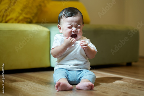 リビングで泣く赤ちゃん photo