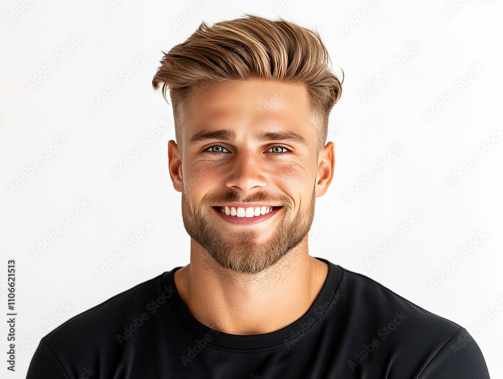 portrait of blonde caucasian man model with trendy hairstyle portrait of blonde caucasian man model with trendy hairstyle