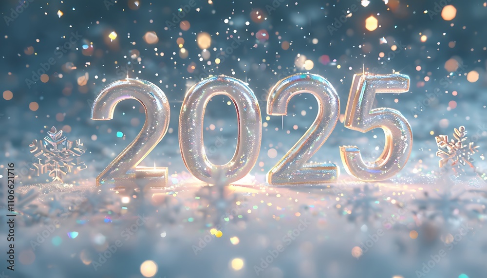 shimmering 2025 numbers surrounded by delicate snowflakes festive glow