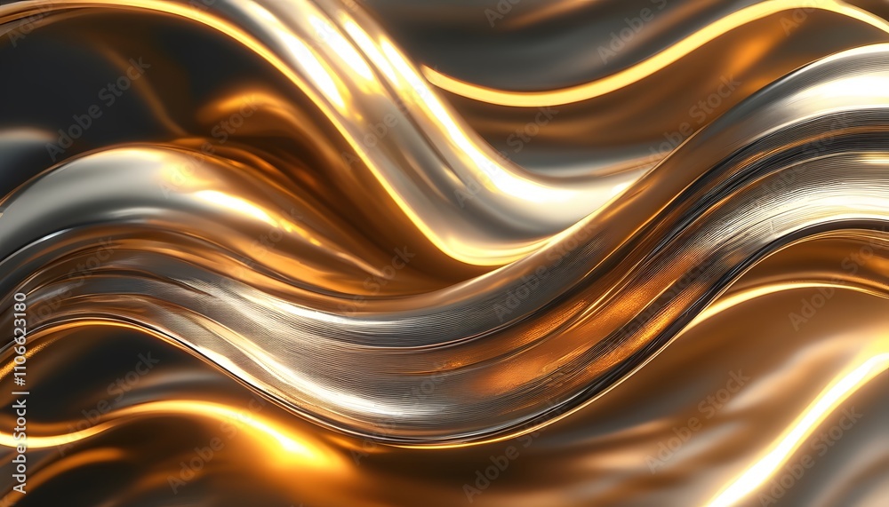 Shiny golden abstract wave pattern, glowing metallic textures with elegant curves and light reflections for luxury branding visuals. Shiny golden abstract wave pattern, glowing metallic textures with elegant curves and light reflections for luxury branding visuals.