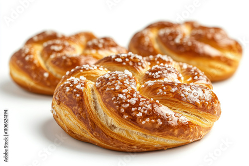 Bunch of croissants with sesame seeds on a white plate.