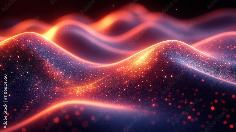 Obraz premium A mesmerizing abstract representation of flowing waves with glowing particles, blending vibrant colors and textures in a digital landscape.