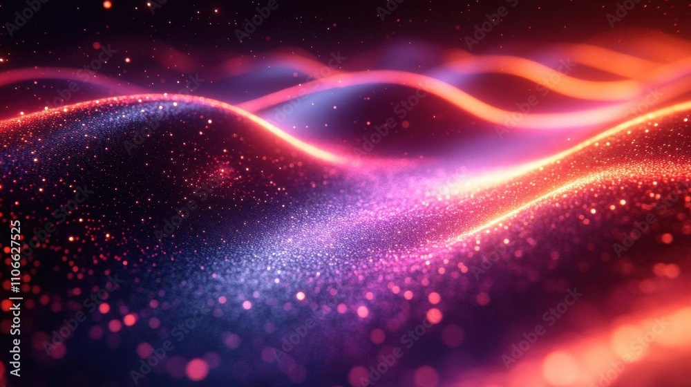 Fototapeta premium A vibrant, abstract image of flowing waves illuminated by colorful lights, creating a mesmerizing and dynamic visual effect.