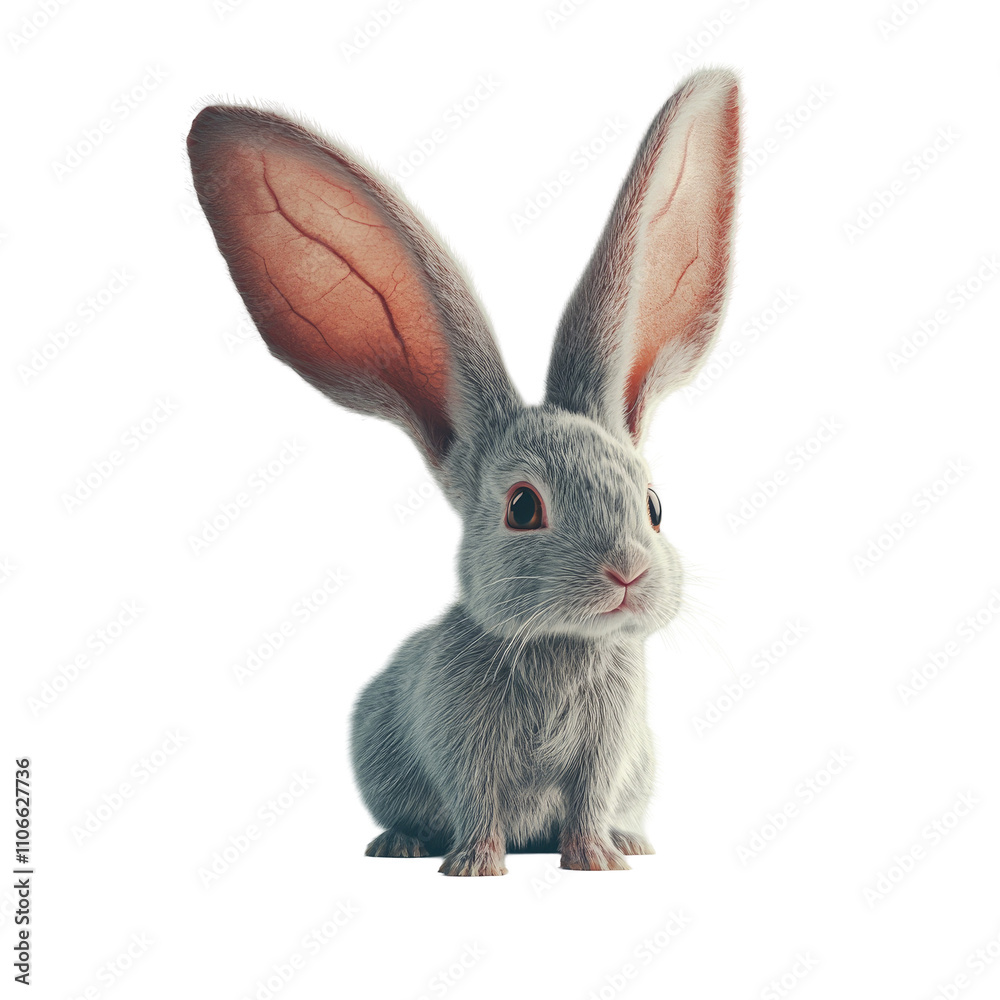 an adorable rabbit with large ears, isolated on a PNG white background an adorable rabbit with large ears, isolated on a PNG white background