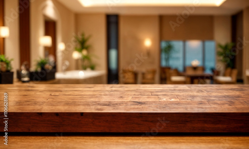 A rustic wooden table set in a serene spa setting, providing the perfect place to unwind and relax.