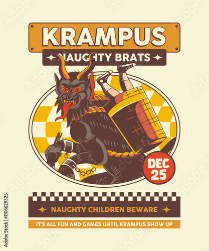 Krampus Naughty Brats Retro Cartoon Illustration Design