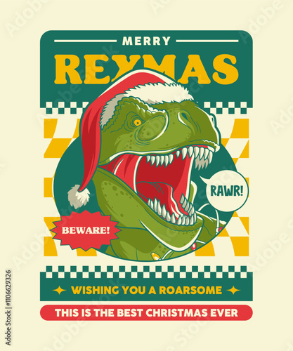 Marry Rexmas Retro Cartoon Illustration Design