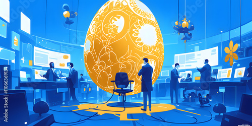 Hand drawn illustration Easter eggs, Happy Easter, eggs covered with flowers. Business, poster, art, painting, Easter, background, wallpaper, base map, picture book, scientific research