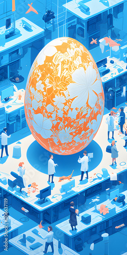 Hand drawn illustration Easter eggs, Happy Easter, eggs covered with flowers. Business, poster, art, painting, Easter, background, wallpaper, base map, picture book, scientific research