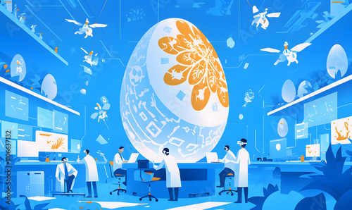 Hand drawn illustration Easter eggs, Happy Easter, eggs covered with flowers. Business, poster, art, painting, Easter, background, wallpaper, base map, picture book, scientific research