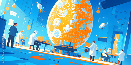 Hand drawn illustration Easter eggs, Happy Easter, eggs covered with flowers. Business, poster, art, painting, Easter, background, wallpaper, base map, picture book, scientific research