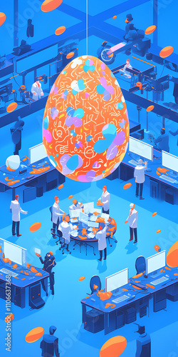 Hand drawn illustration Easter eggs, Happy Easter, eggs covered with flowers. Business, poster, art, painting, Easter, background, wallpaper, base map, picture book, scientific research