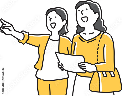 目的を見つけて指さす女性