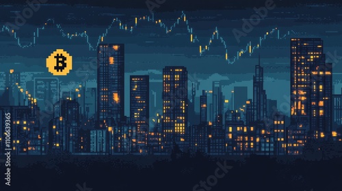 Wallpaper Mural Urban Night Scene with Bitcoin Symbol and Financial Graph Elements Torontodigital.ca