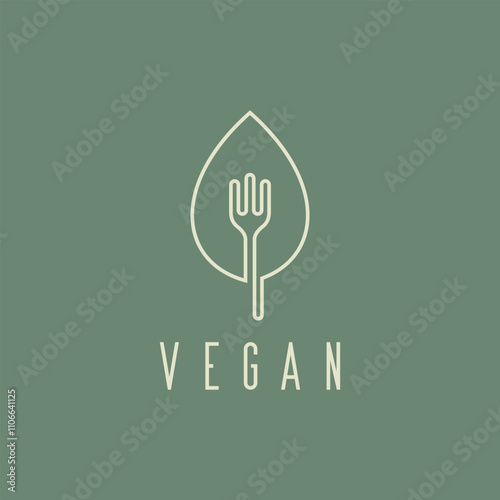 Vegan logo design fork and leaf. Can be used for vegan food products, restaurant logos with vegetable or vegetarian menus