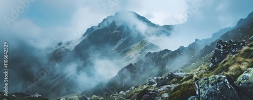 Misty Mountain Peaks Enveloped In Cloudscape