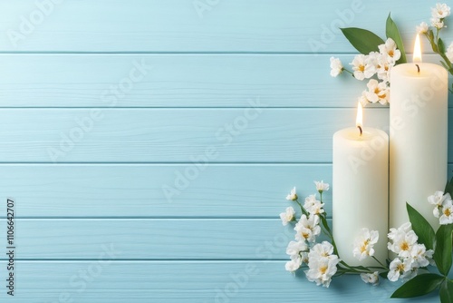 A luxury spa brochure with a soft pastel color palette and images of serene environments like candles and flowers photo