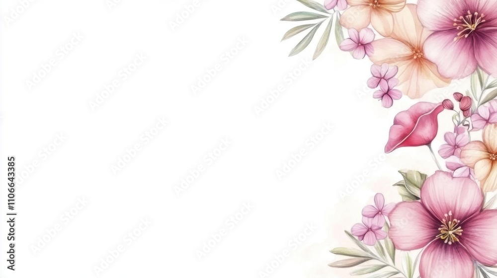 Fototapeta premium Beautiful floral border frame in watercolor design.