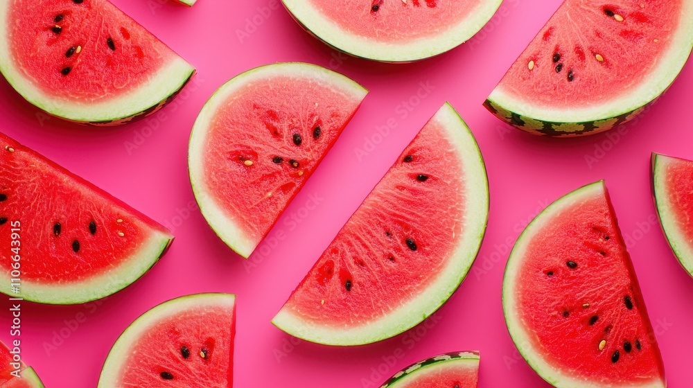 Fresh Watermelon Slices on Pink Background for Summer Vibes Fresh Watermelon Slices on Pink Background for Summer Vibes
