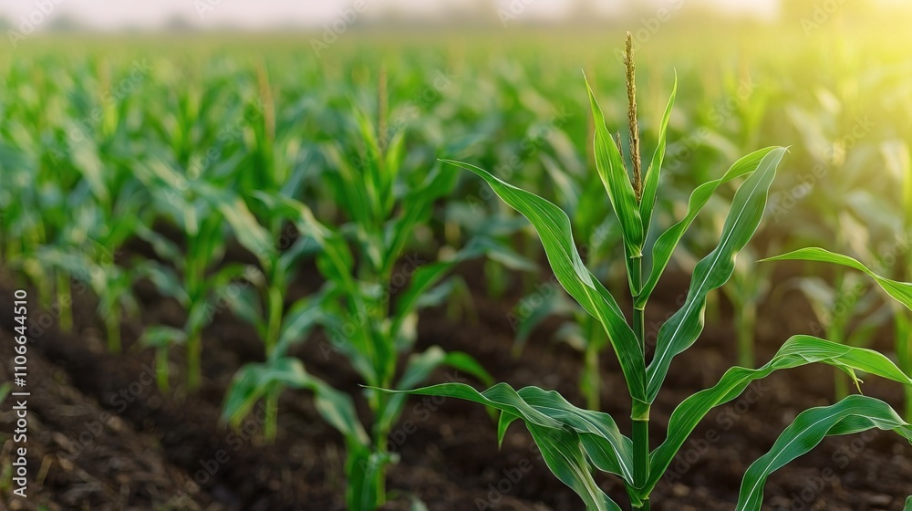 Corn harvest farming abundance concept. Sustainable Cornfield with Efficient Irrigation System Corn harvest farming abundance concept. Sustainable Cornfield with Efficient Irrigation System