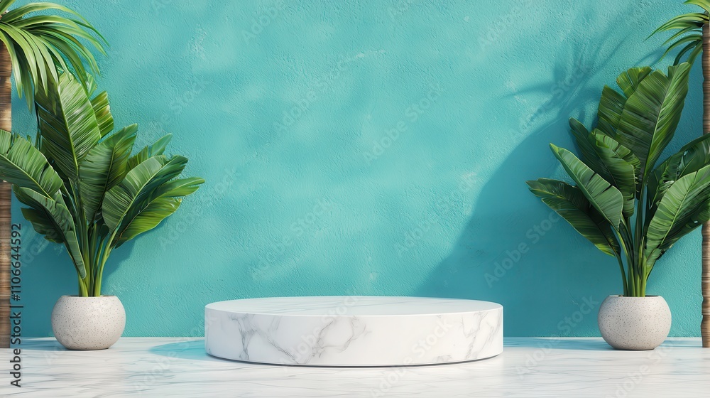 Minimalist Display Scene with Green Wall and Marble Pedestal Minimalist Display Scene with Green Wall and Marble Pedestal