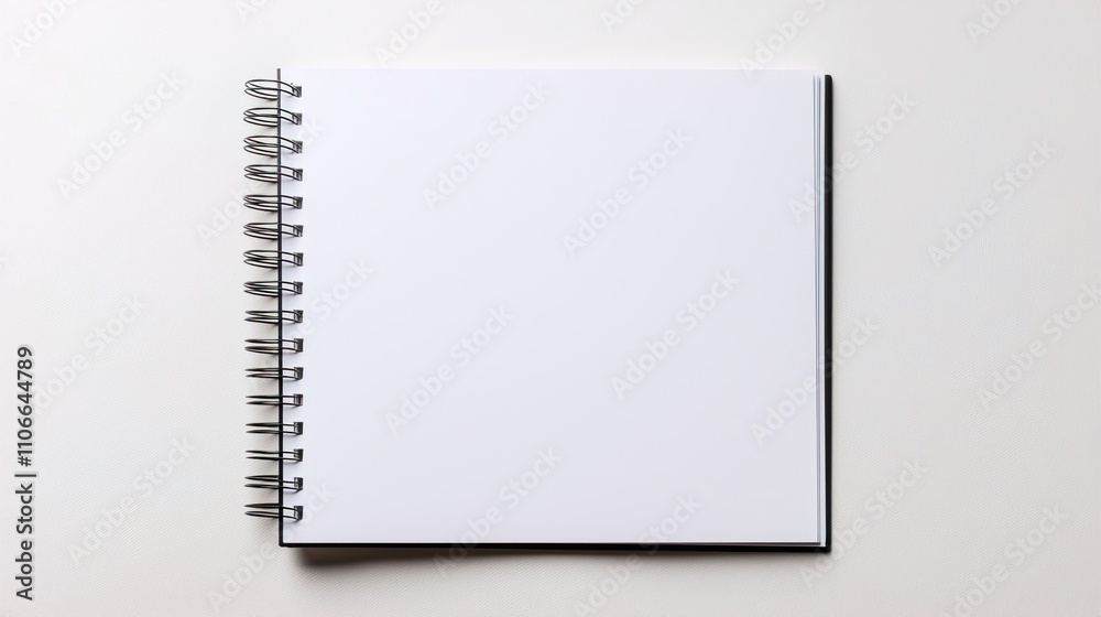 Template magazine page mockup concept. Blank Spiral Notebook Album Spread on Clean Surface Template magazine page mockup concept. Blank Spiral Notebook Album Spread on Clean Surface