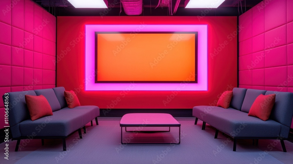 Modern Lounge with Neon Accents and Minimalist Design Modern Lounge with Neon Accents and Minimalist Design