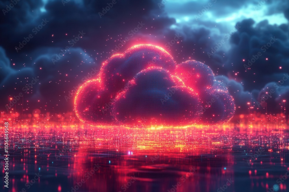 futuristic cloud computing concept illustrating the transfer of massive data across a digital network, represented by abstract clouds and interconnected nodes, showcasing the evolution of technology futuristic cloud computing concept illustrating the transfer of massive data across a digital network, represented by abstract clouds and interconnected nodes, showcasing the evolution of technology