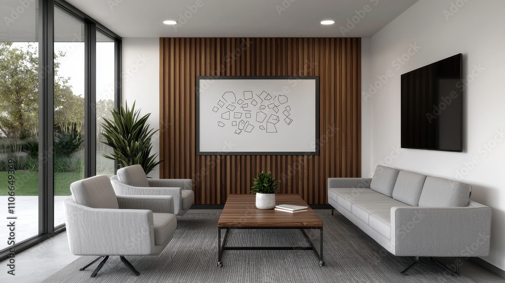 Fototapeta premium Modern Minimalist Lounge Area with Stylish Furniture and Art