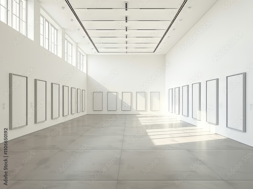 Empty frames line the modern art gallery. Empty frames line the modern art gallery.