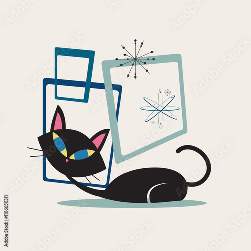 Mid Century Vintage Cat Illustration