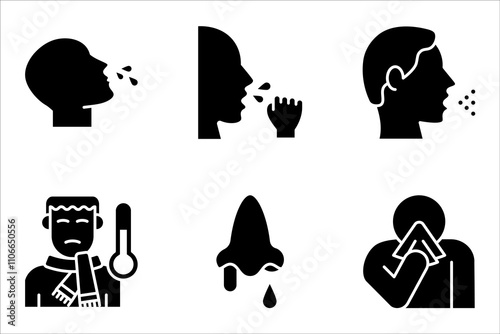 Influenza. Flu Symptoms, Disease, sickness, linear style icons set. vector illustration on white background