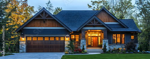 Refined craftsman house with cozy wood decor, creating a warm, inviting feel.