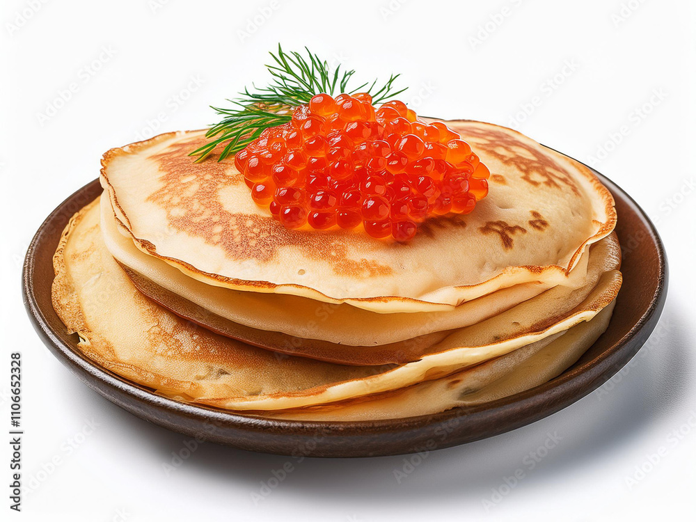 Russian blini with caviar on a white background Russian blini with caviar on a white background