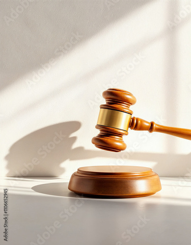 Classic Judge Gavel with Round Head on White Surface