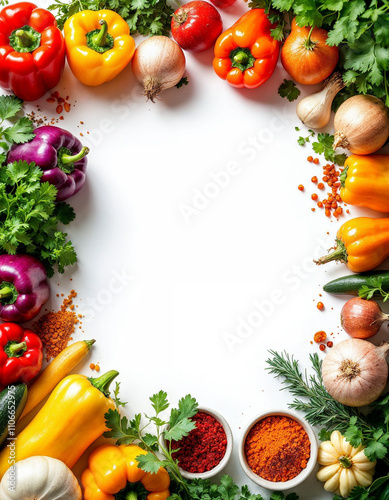 Vibrant Assorted Vegetables Framing a Stark White Background