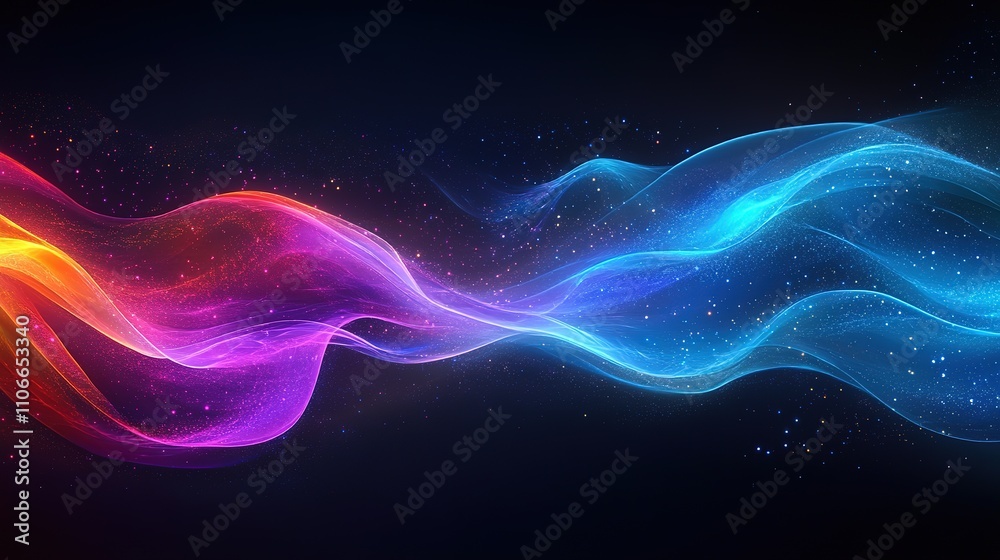 Abstract colorful wave design with glowing particles. Abstract colorful wave design with glowing particles.