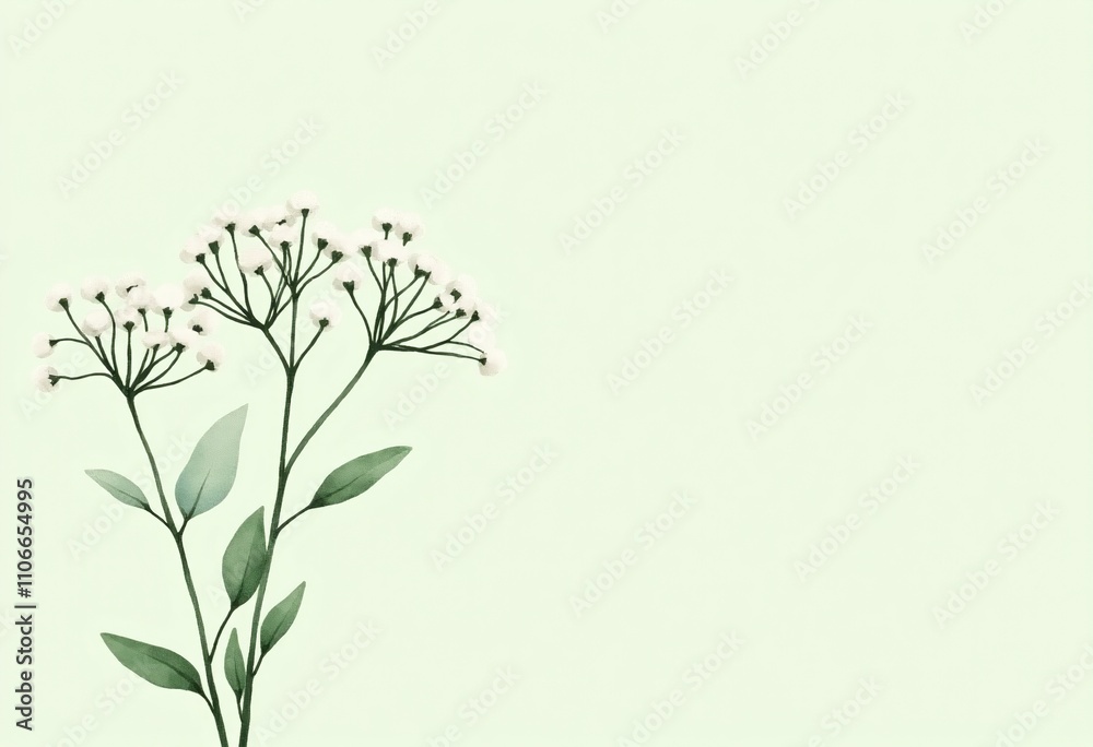 Elegant Botanical Watercolor: Sage Green Gypsophila with Delicate White Line Art for Modern Decor Elegant Botanical Watercolor: Sage Green Gypsophila with Delicate White Line Art for Modern Decor
