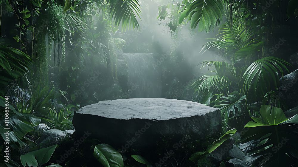 Exploring a neutral platform surrounded by lush nature tropical environment serene jungle viewpoint conceptual landscape Exploring a neutral platform surrounded by lush nature tropical environment serene jungle viewpoint conceptual landscape