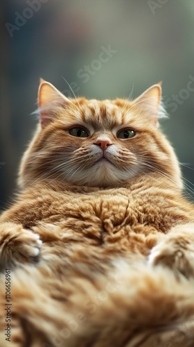 Adorable Fluffy Ginger Cat Relaxing Indoors