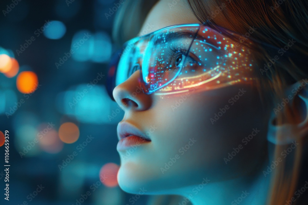 Woman in a digital festival with holograms and augmented reality experiences, highlighting innovation and creativity Woman in a digital festival with holograms and augmented reality experiences, highlighting innovation and creativity