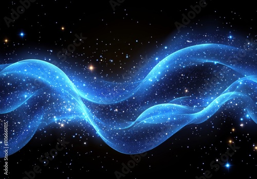 黒背景に星と青く光る抽象的な光の波